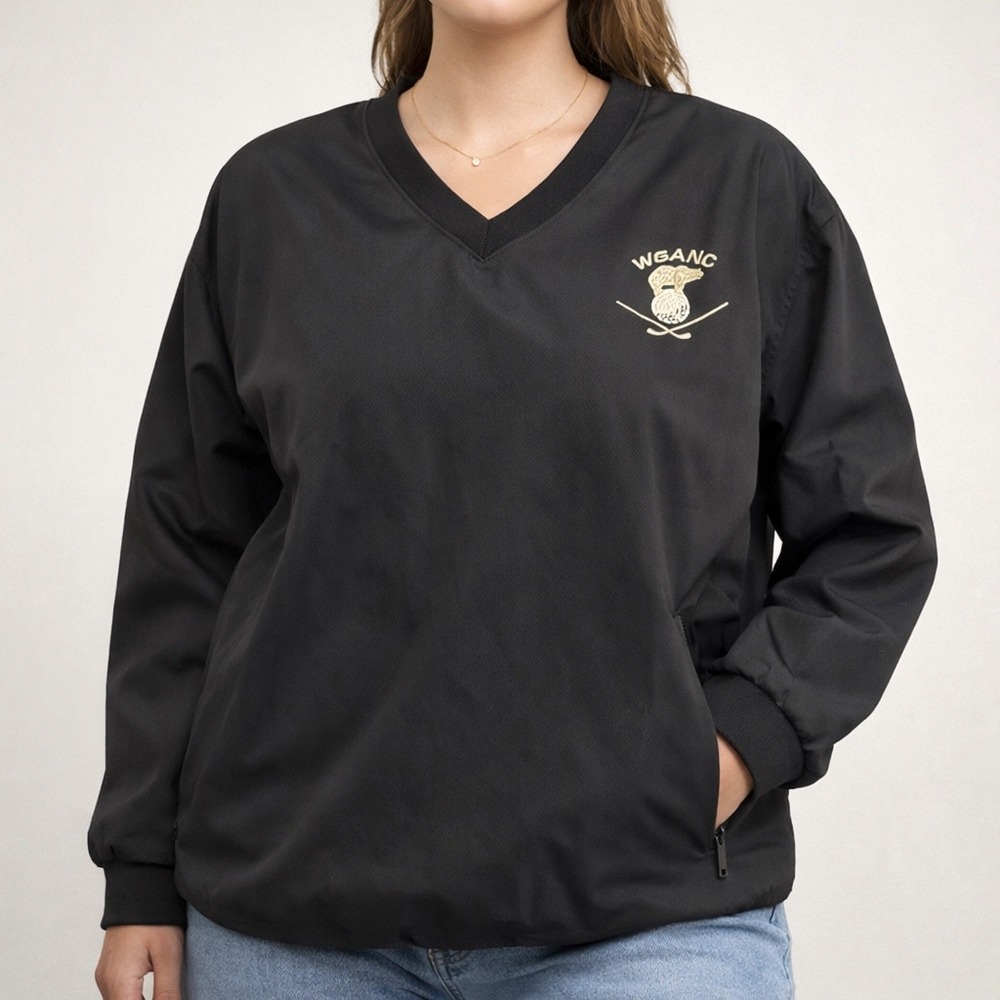 WGANC Womens Black V-Neck‎ Golf Windbreaker Pullover Graphic Jacket Sporty XXL/T